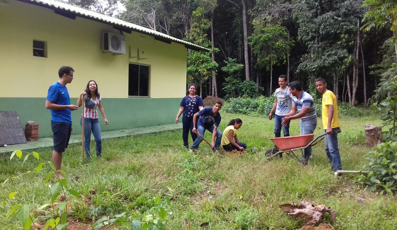 Jovens plantam árvores frutíferas